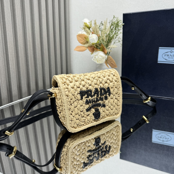 Pra*a crochet and leather shoulder bag